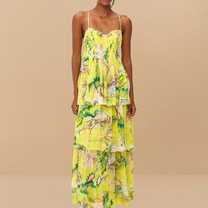 NWT FARM Rio Yellow Jellyfish Bouquet Layered Maxi Dress